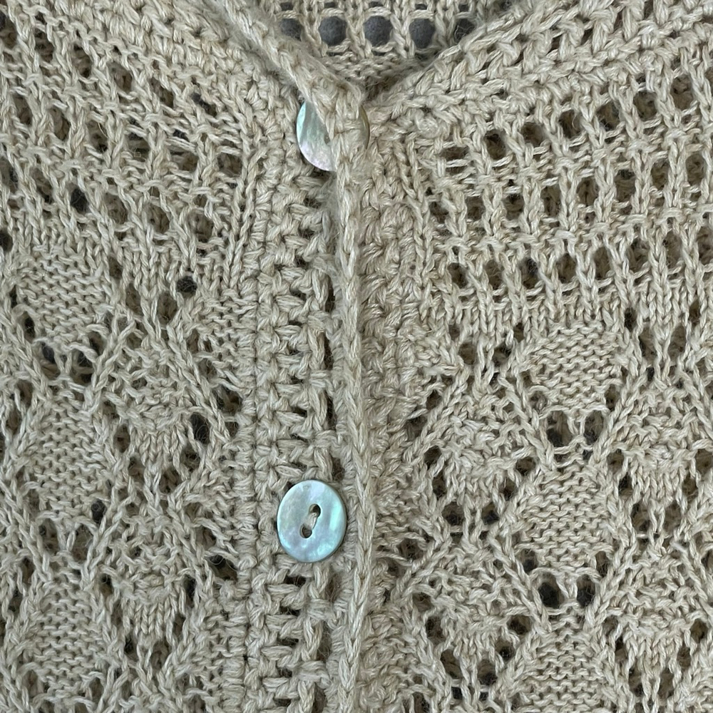 LL Bean Linen Cotton Open Knit Cardigan Beige Women Medium - Picture 7 of 10